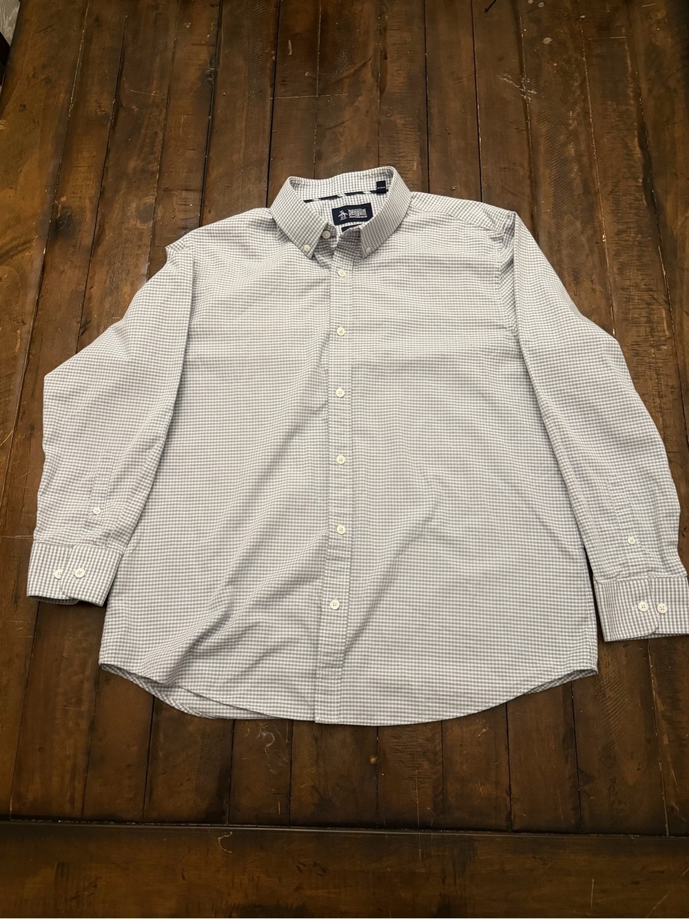 Original Penguin Gray Gingham Check Slim Fit Shirt – Size L